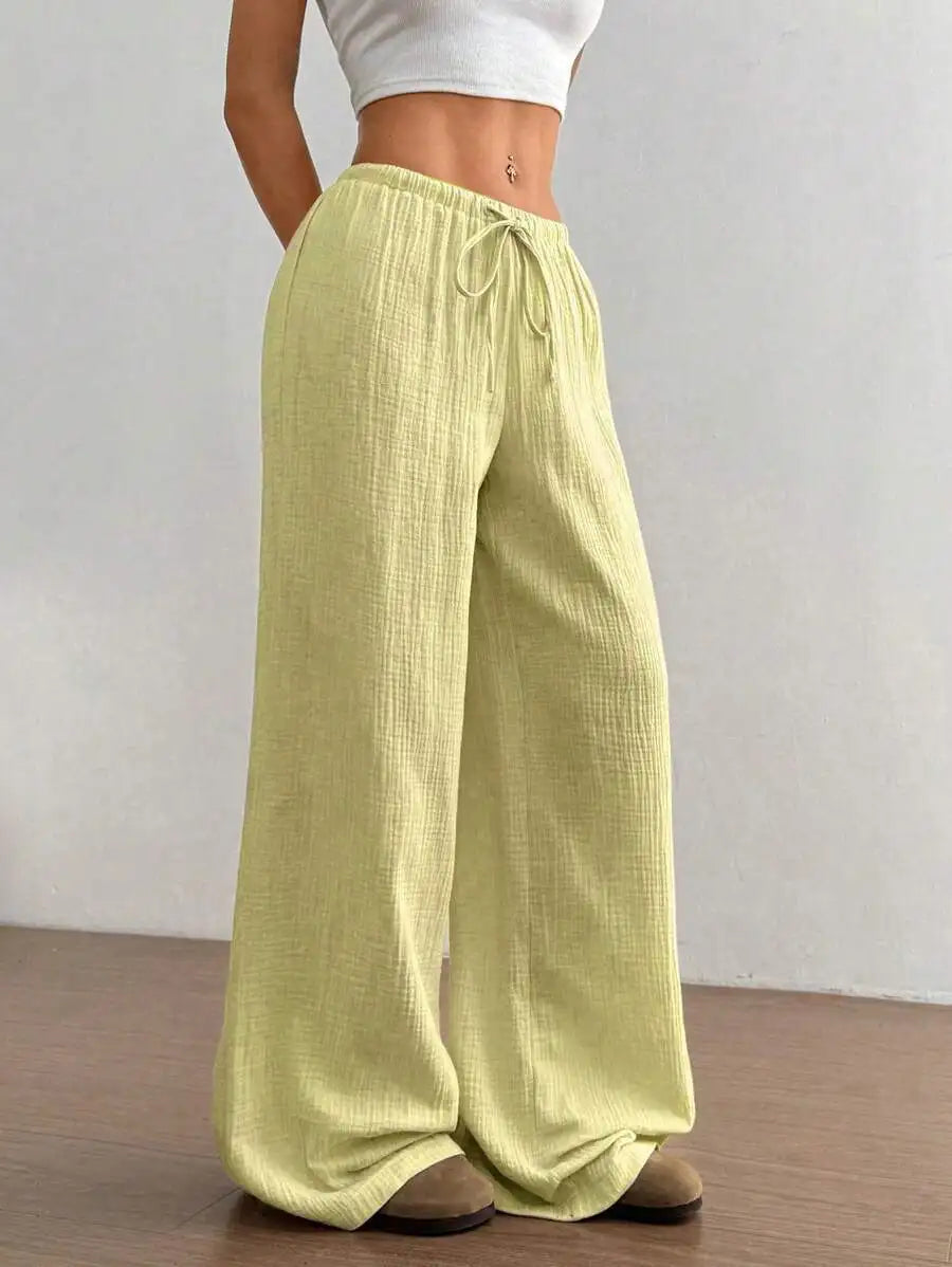 Women's Elegant Versatile Elastic Waist Comfortable Casual Pant Slightly Elastic Simple Solid Color High Waist Wide-leg Pants