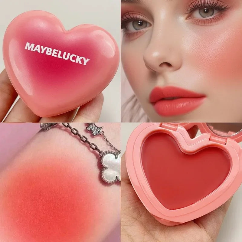 3-in-1 Smooth Blush Cream Heart-Shaped Waterproof Long-lasting Matte Finish Easy to Wear Natural Color Lip Cheek Eye Makeup