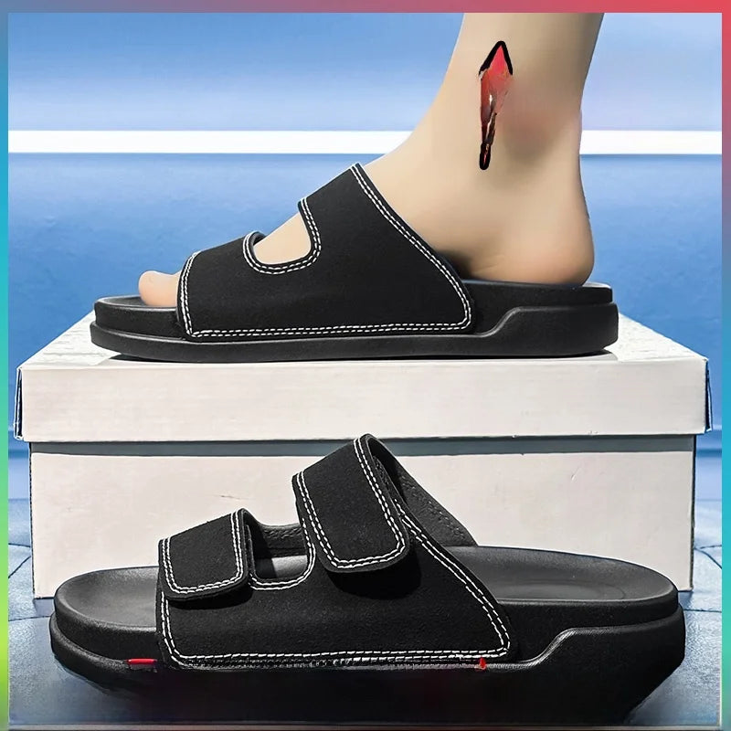 Birkent Men's Sandals Summer 2026 Outdoor Sports Beach Flat Slippers Thick Bottom Anti-slip Wear-resistant Casual Slip-ons