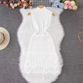 Super Elastic Fashionable Exquisite Versatile Comfortable Tassel Hem Round Neck Sleeveless Crochet Bodycon Dress