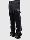 2025 Men's Fashion Jeans Work Pants, European and American Fashion Workwear Elastic Patchwork Denim Layered Flared Pants S-XXL