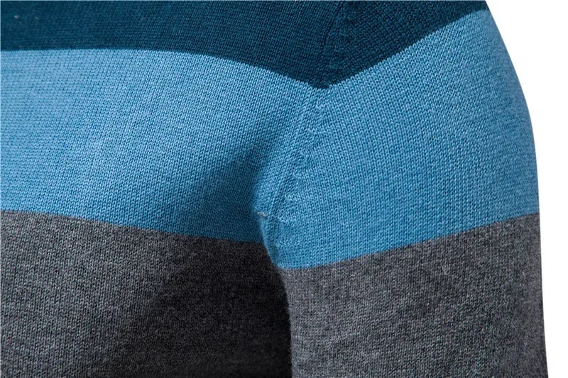Pop European And American Young Men's Casual Knitted Sweater. New Autumn And Winter Style Striped Pullover Base Layer.
