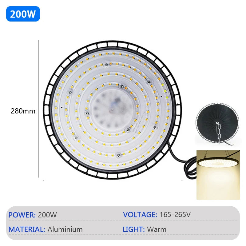 High Bay Lights 100/150/200W 220V Super Bright 6000K UFO LED Waterproof Commercial Market Warehouse Garage Industrial Lighting