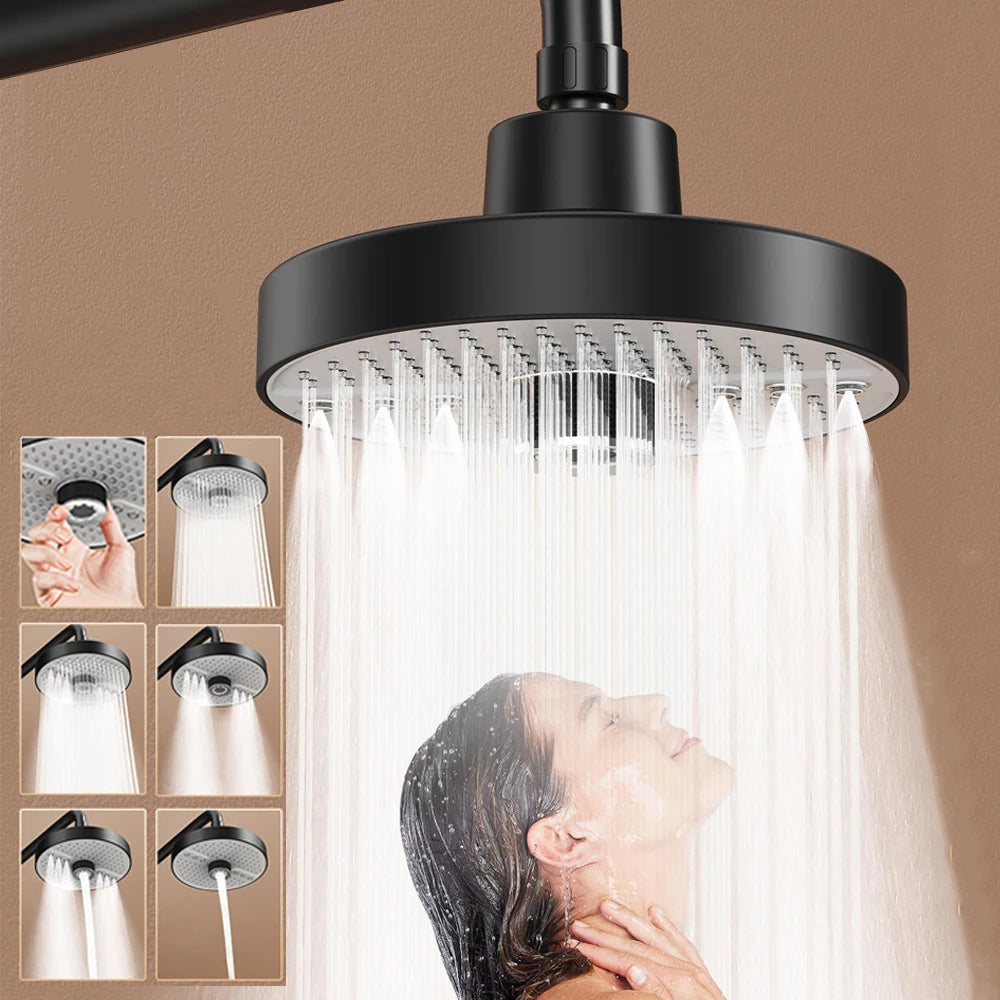 5 Modes Shower Head with High Elastic Silicone Nozzles Knob Adjustable Large Water Flow Shower Head Home Bathroom Accessories