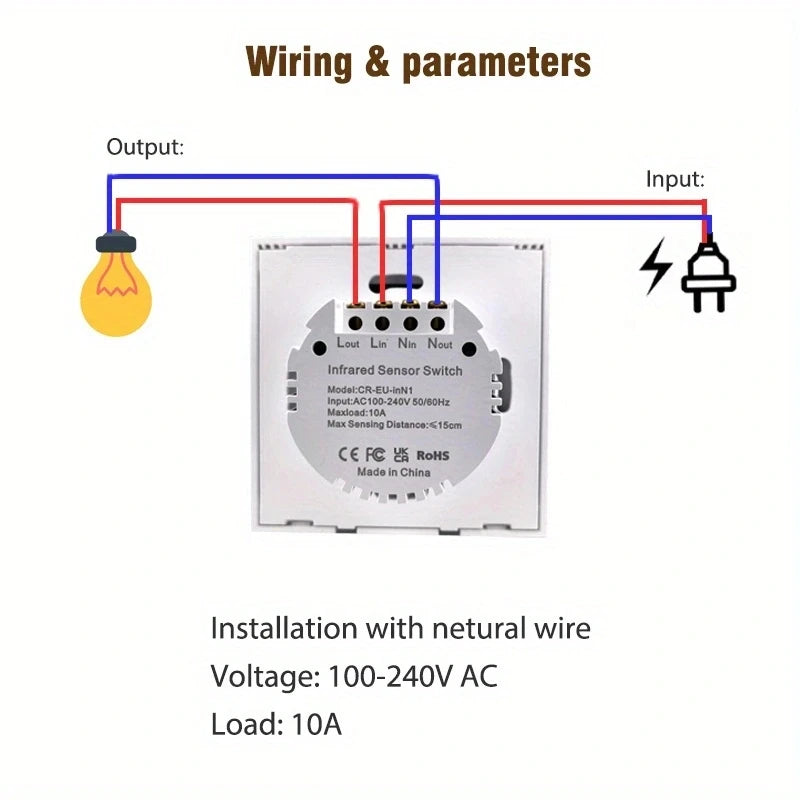 COLOROCK 1pc Wall Light Switch Infrare IR Sensor No Need Touch EU UK 220V 110V Glass Screen Panel Electrical Power On Off Lamp
