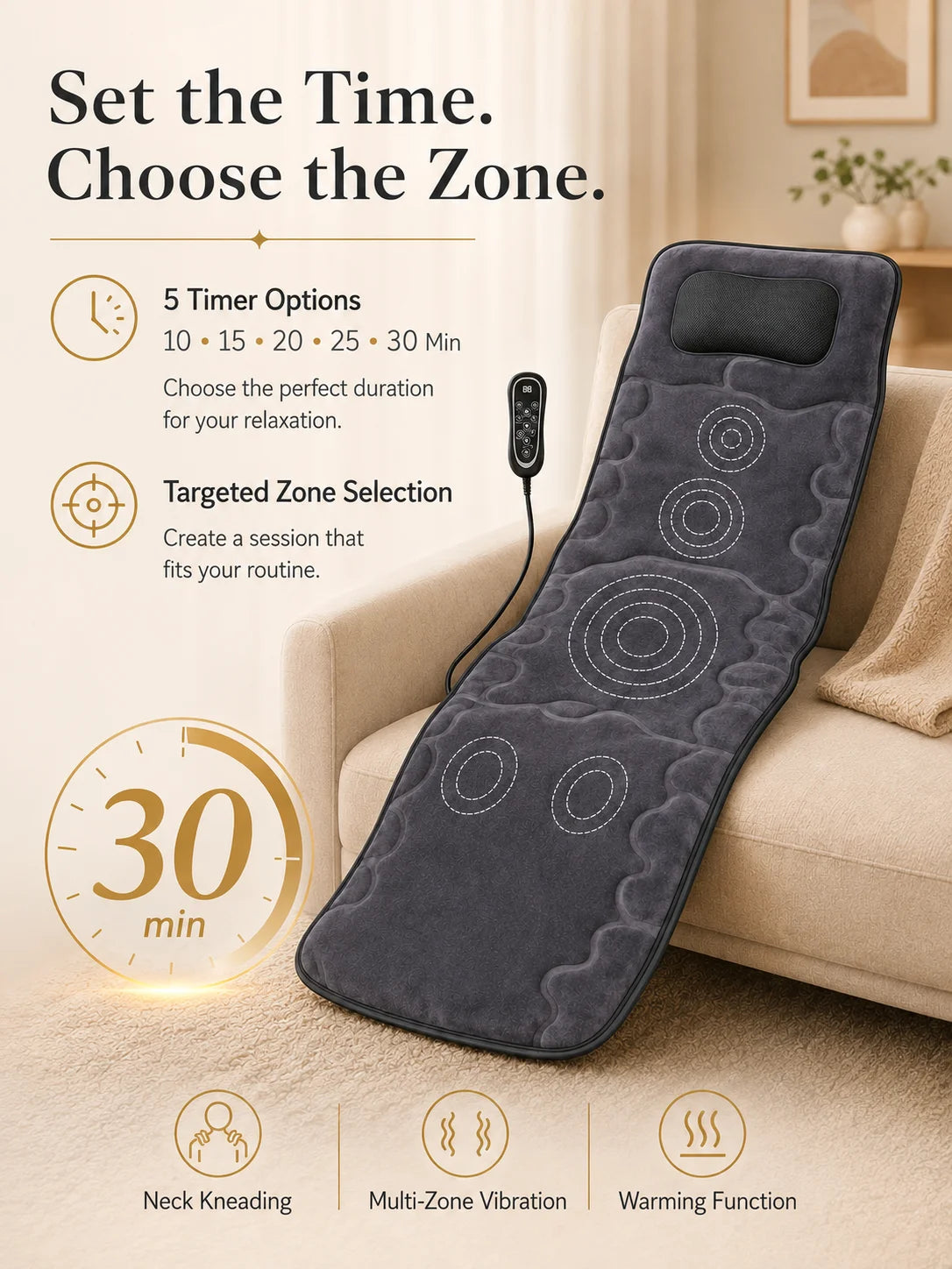 Full Body Massage Mat Foldable Neck Kneading 10 Motor Vibration Heat Shiatsu Electric Massage Cushion 9 Modes Wired Remote Home