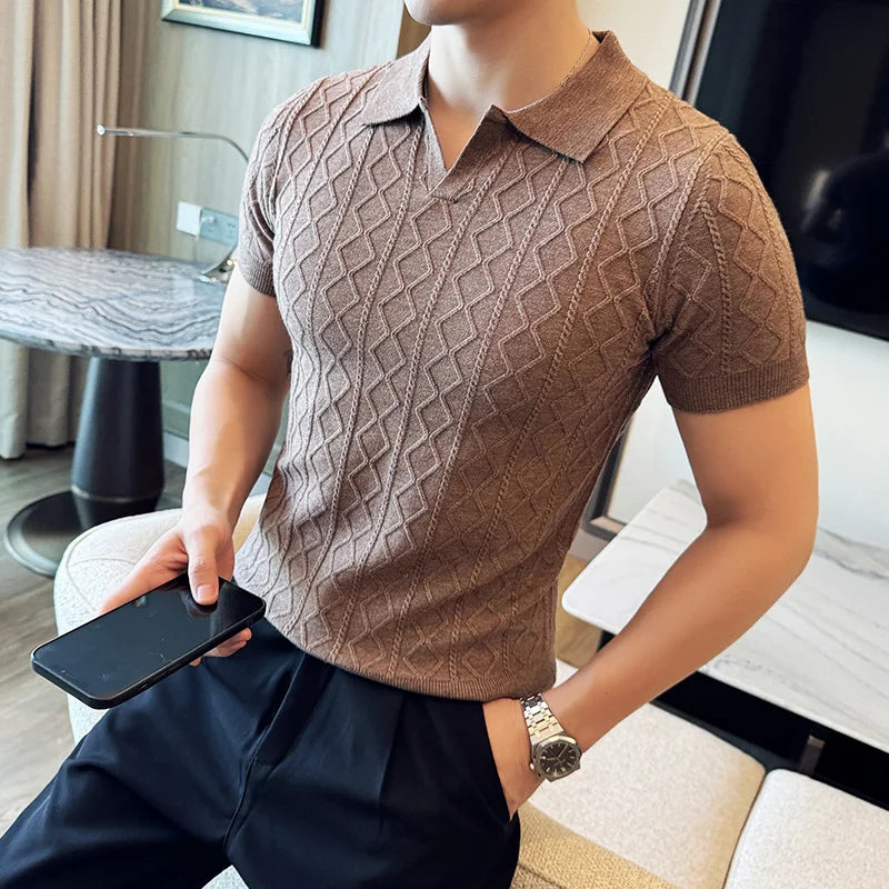 Polo Style Sweaters For Men Autumn Winter New Slim Fit Short Sleeve Mens Casual Sweater Turn Down Collar Knitted Pull Homme 3XL