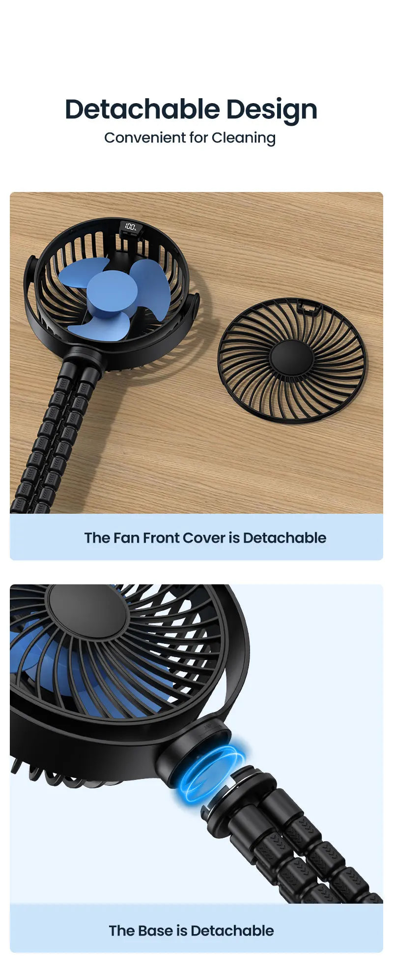 5000mah Stroller Portable Mini Fan USB Rechargeable Outdoor Electric Fan 4 Gear Speed 360°Degree Rotata & Digital Display