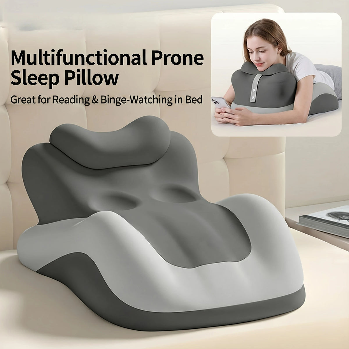 Adjustable Wedge Pillow, Ergonomic Prone Cushion Designed for Comfortable Phone Use And Gaming in Bed. Contoured Support