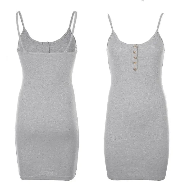 Women Grey Sleeveless Slim Fit Wrapped Hip Bodycon Dress Summer New Sling Wrapped Hip Short Dress Y2K Sexy Spicy Girl Dress