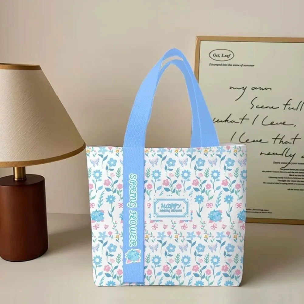 Portable Floral Canvas Tote Bag Large Capacity Reusable Commute Handbag Lightweight Shopping Bag For Work