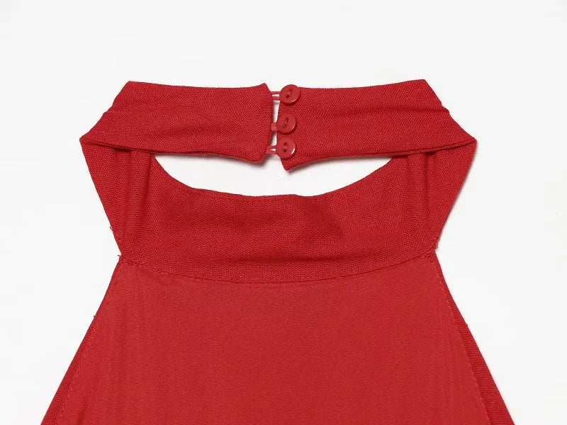 Women's Red Pants Sets Sexy Halter Backless Ruched Crop Tank Top Suit Elegant Female 2 Piece Sets Summer Woman New Matching Sets