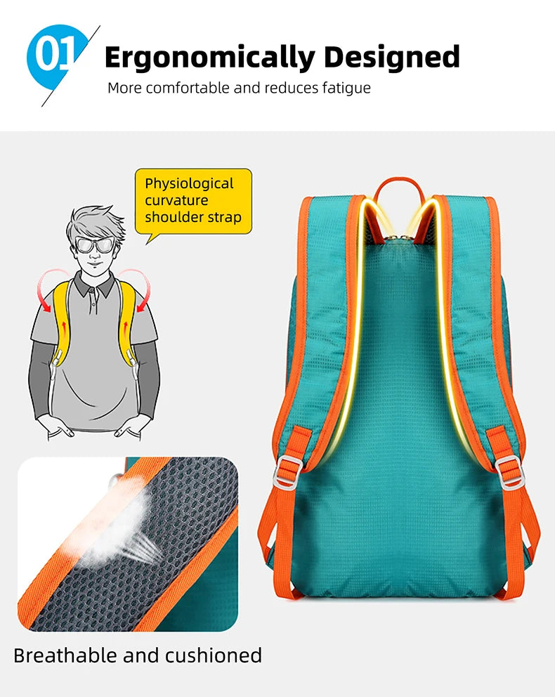Portable Hiking Backpack Large Capacity Foldable Mountaineering Climbing Bags Durable Waterproof Lightweight Travel Bags