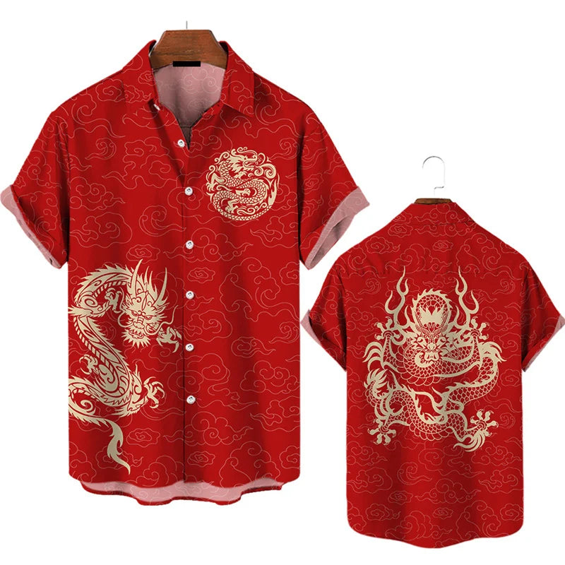 3d Printed 2025 Chinese Dragon Shirt Men Women Fashion Summer Hawaiian Shirt Fashion Top Loose Short Sleeves Blouse Clothing