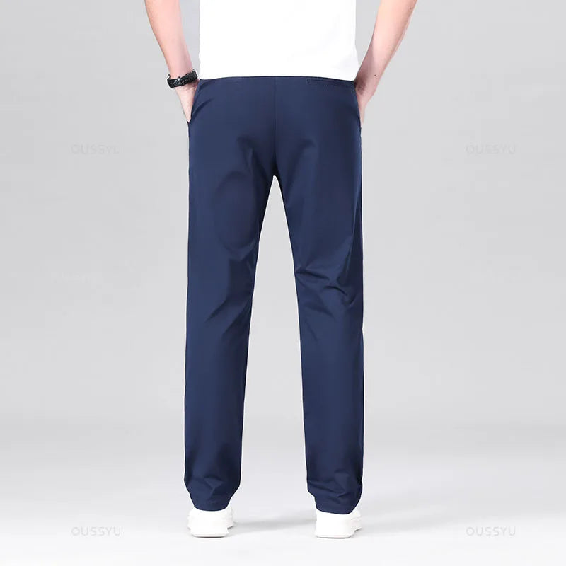 High Quality 97% Cotton Men's Straight Pants Business Solid Color Khaki Light gray Casual Formal Suit Trousers Plus Size 40 42