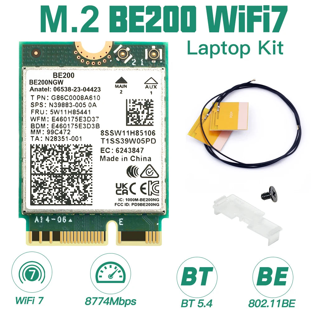WiFi 7 For BE200 Wireless Network Card Bluetooth 5.4 WiFi BE200NGW NGFF Adapter 802.11AX 2.4G/5G/6GHz for Win10/11 PC