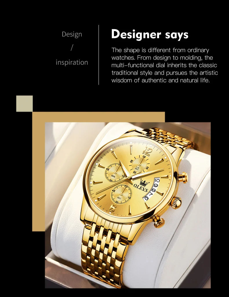OLEVS Men Watches Top Brand Luxury Watch Waterproof Stainless Steel Men Wristwatch Luminous Quartz Watch Box Gift Set