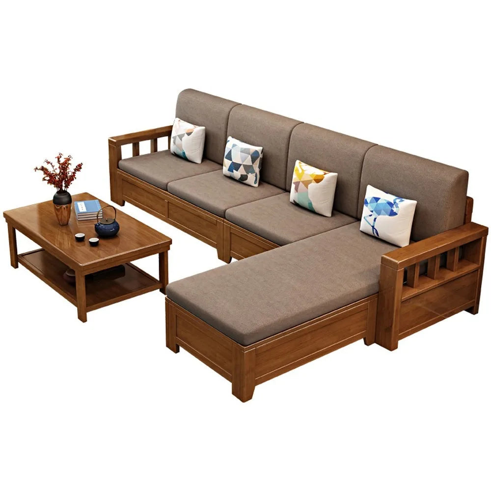 Modern Fabric Sofa Set for Small Living Room, Wood Frame, Storage, Easy Clean