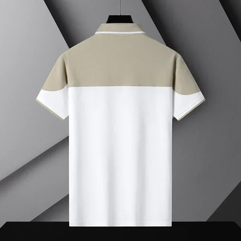 Business Casual Fashion Patchwork T-shirts Contrasting Colors Summer Short Sleeve Men's Clothing Polo-Neck All-match Polo Shirts