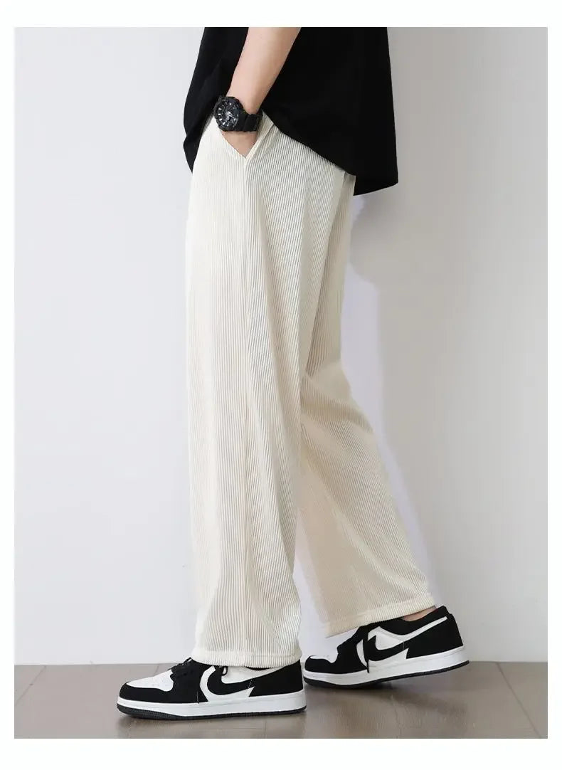 Summer White Casual Pants Men's Ice Silk Pants Men's Drape Floor Mop Pants  Korean Straight Loose Wide Leg Long Pants