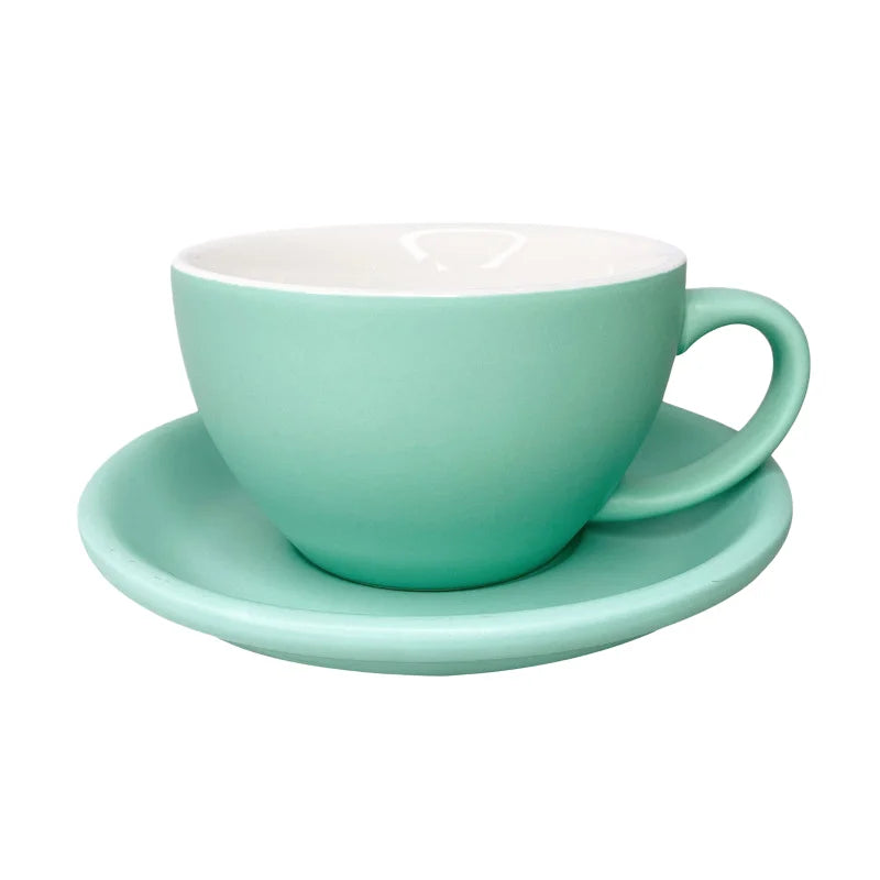 European Style Matte Latte Cup Ceramic Cappuccino Cup Large Mouth Coffee Cup Plate Set Handmade Craftsmanship 300ml
