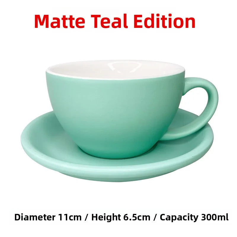 European Style Matte Latte Cup Ceramic Cappuccino Cup Large Mouth Coffee Cup Plate Set Handmade Craftsmanship 300ml