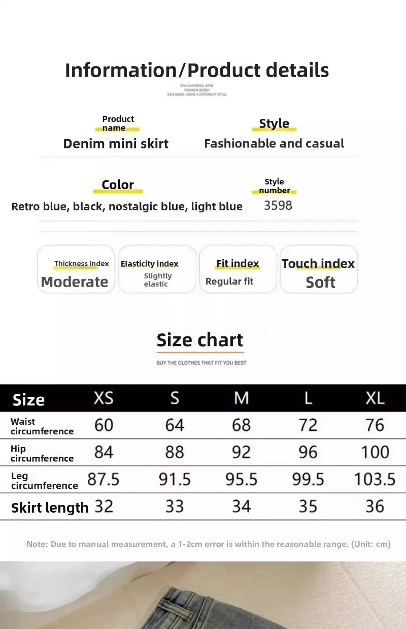 Sexy Retro Denim Skirt Women Anti-Light High Waist A-Line Slimming American Hot Girl Wrap Body Skirt Summer Fashion Mini Skirt