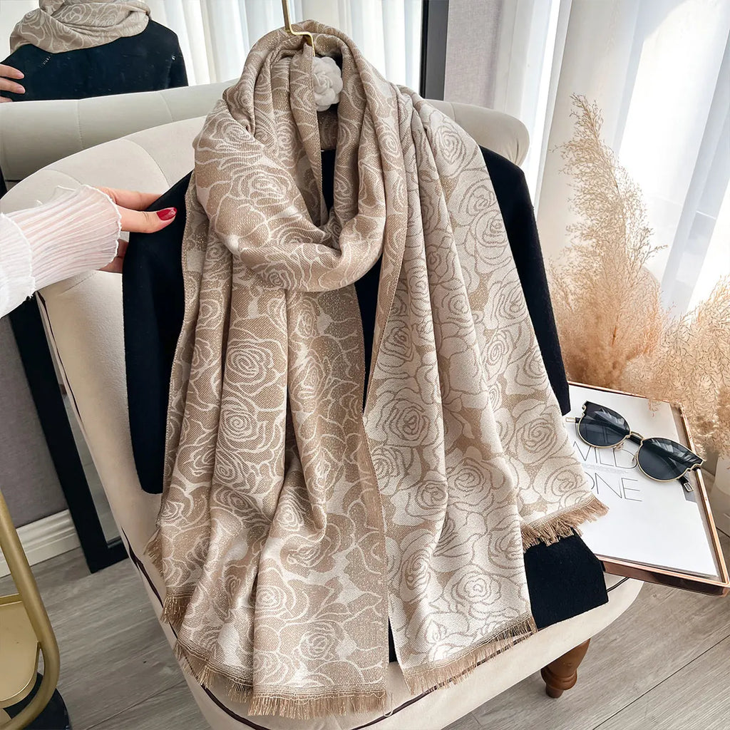 Women Exquisite Golden-Embroidered Hijab for Muslim Ladies Ideal for Spring Fall Sun-Protective Stylish Headwear Shawl Scraf