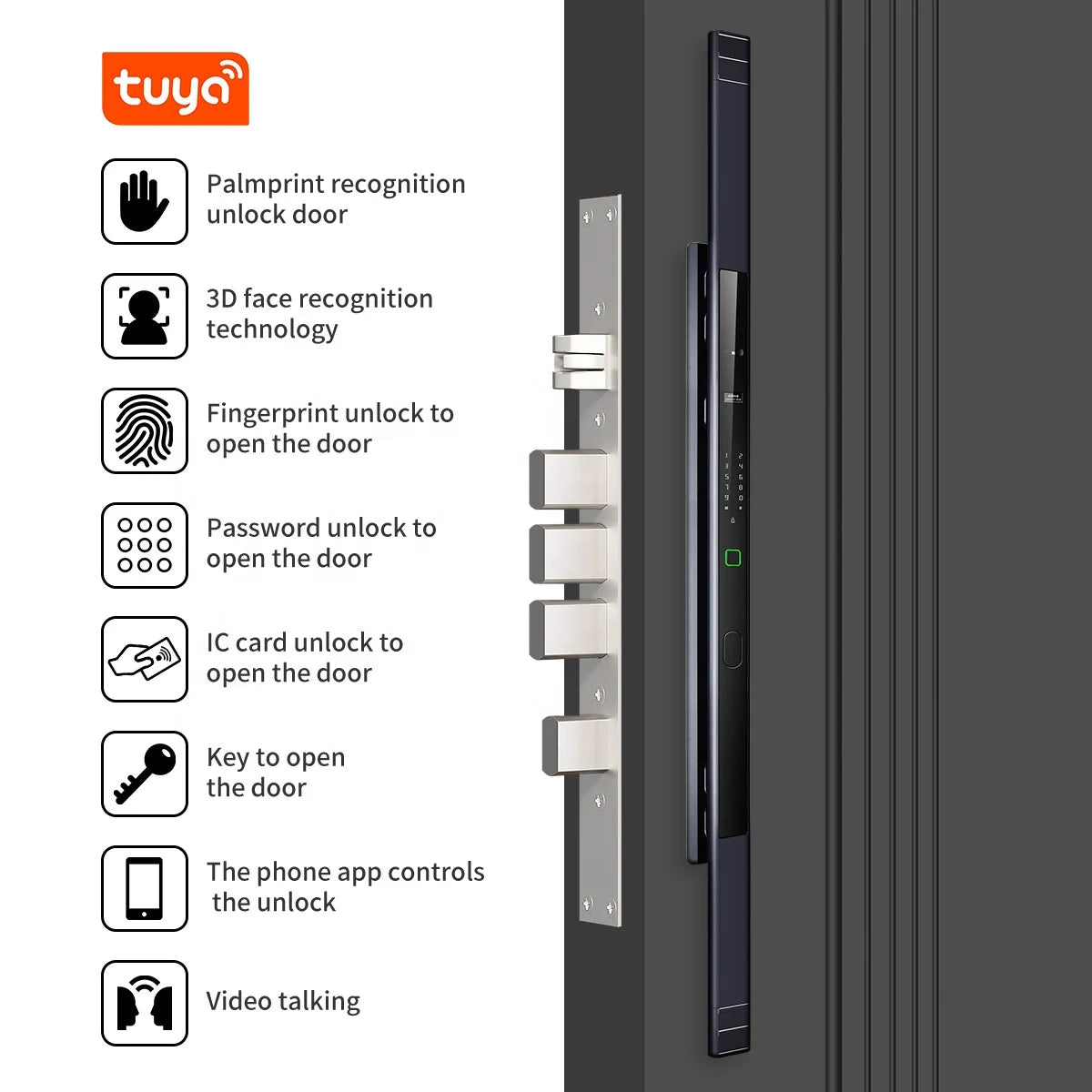 IP 67 Waterproof Smart Door Lock Palm Biometric Tuya WIFI 3D Face Recognition Cerradura Intelligent Video Rfid Digital Lock
