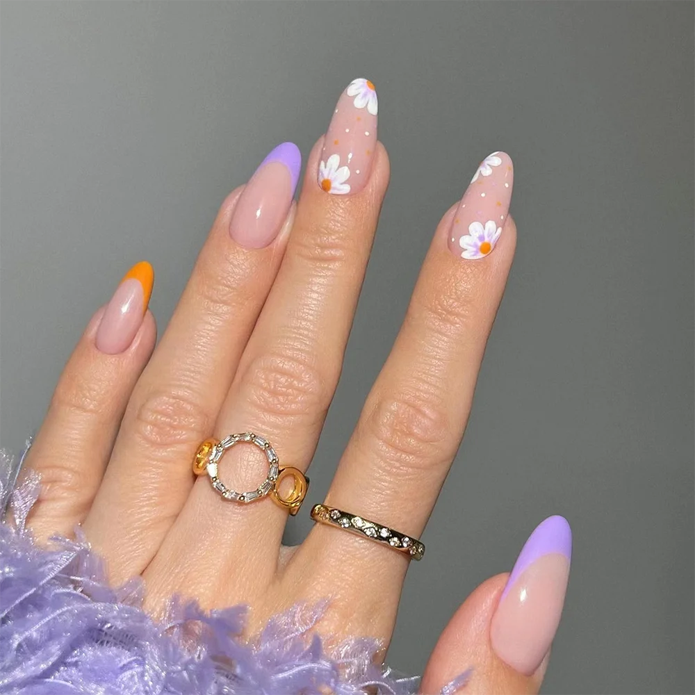 24Pcs/Set Blue Sky White Cloud Fake Nails Glue DIY Manicure Pattern Design False Nail French Stiletto Full Cover Nail Art Tools
