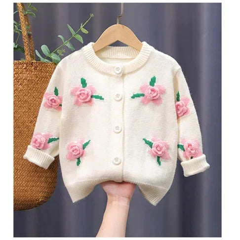 Girl Sweater 2023 Girl Sweater Knitwear Spring and Autumn New Cardigan Thickened Foreign Children Coat Handmade Children Sweater