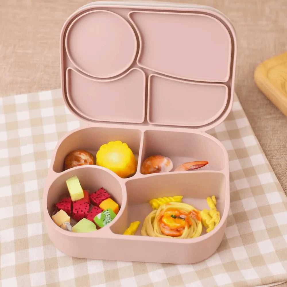 Rectangular Silicone 4 Grid Lunch Box Heat Resistant Leak Proof Lunch Container With Compartments Microwavable Food Box School