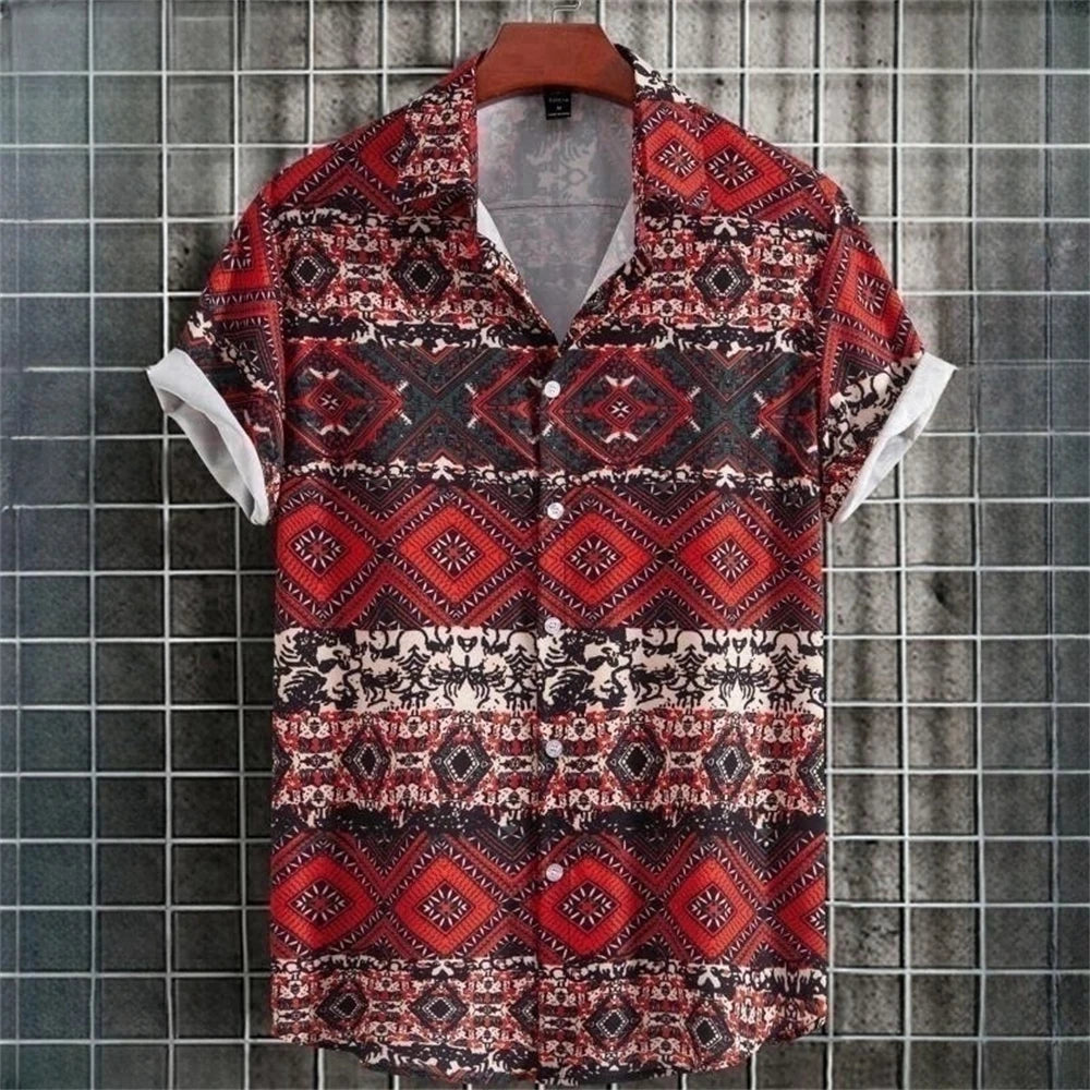 3D Printed Ethnic Men's Hawaiian Shirts Vintage Button Short Sleeve Lapel Retro Streetwear Hawaiian Blouse shirts for men Summer