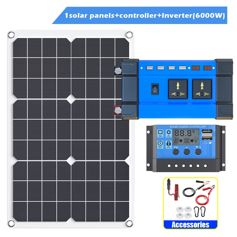 6000W Solar Generator 600W Panel 100A Controller & Dual Voltage Inverter (110V/220V) for Home & RV & Camping