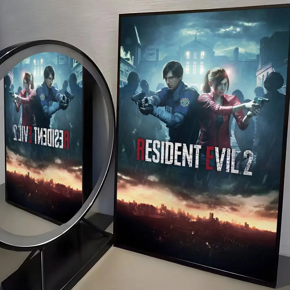 R-Resident Evil Game Poster Home Living Bed Room Bar Hallway Sticky Wall Art Printing Aesthetic Decor