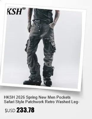 HKSH Spring Autumn Men's Tide Dark Punk Wool Deconstructed Leather Patchwork Jacket Fashion Vibe Vintage Y2K Gothic Coat HK27230