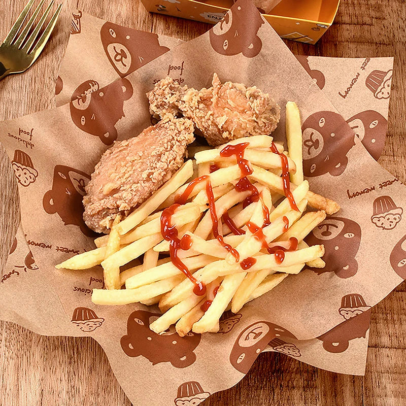 50Pcs Sandwich Packaging Paper Cartoon Coated Wrapping Disposable Household Oil-proof Chicken Roll Breakfast Baking Kitchen Tool