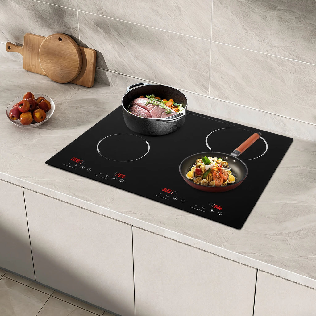 4 Burners Electric Ceramic Cooktop 110V 3000W LED Touch Control Built‑in Countertop Stove Flexible Adjustment for Home Kitchen