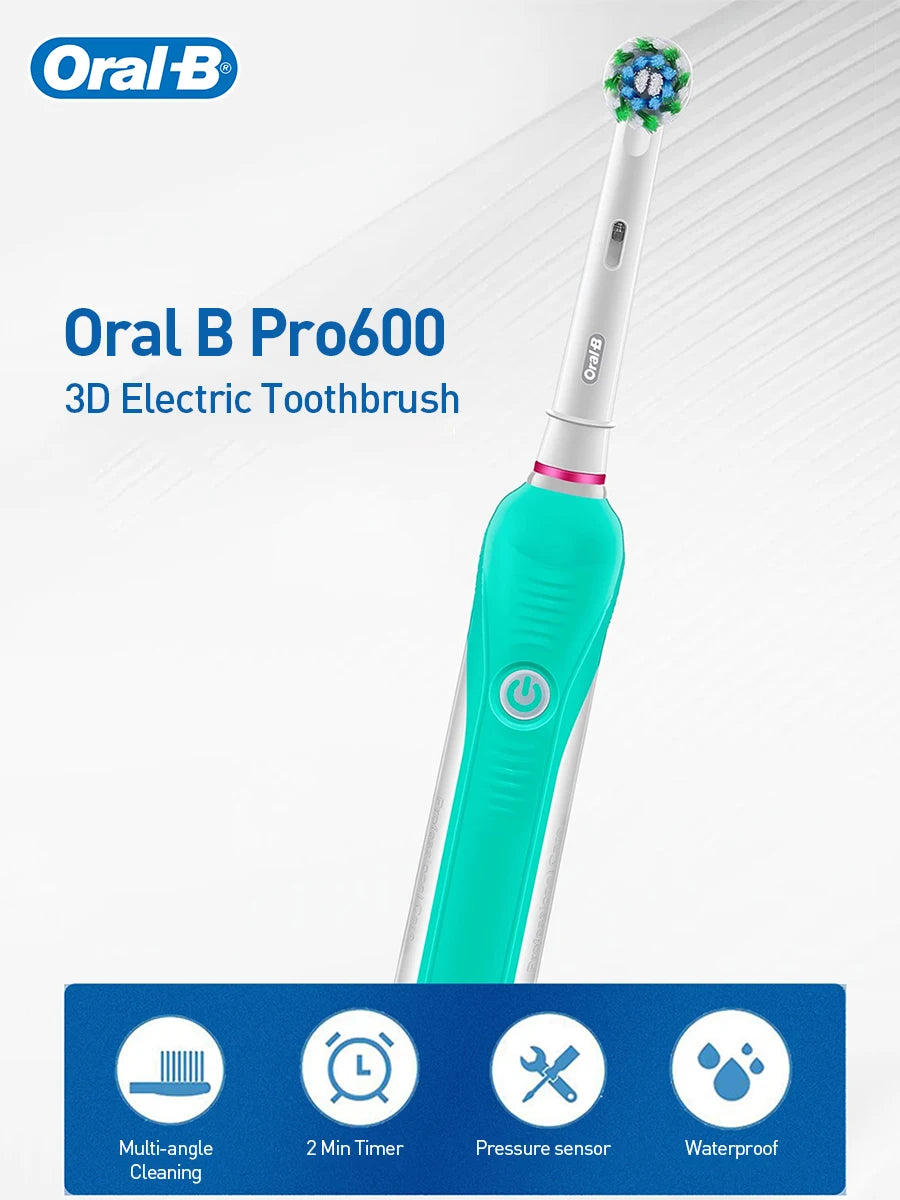 Oral-B Pro600 3D Electric Toothbrush IPX7 Waterproof Smart Timer Pressure Sensor Inductive Charging Adult Rechargeable Toothbrus