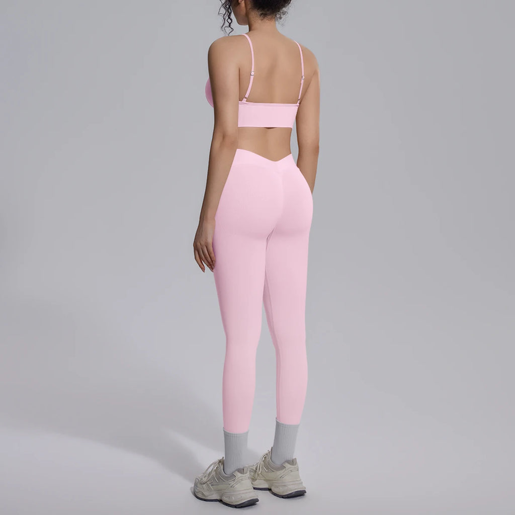2PCS Woman Yoga Set Shockproof Workout Top Sexy Yoga Bra with Chest Pad High Stretch Seamless Fitness Pants Gym Yoga Set