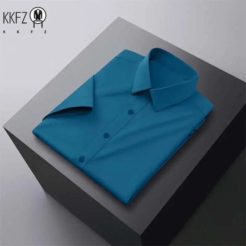 New Men's Business Casual Solid Color Short Sleeved Shirt for Summer Fashion No Ironing Comfortable and Versatile Top