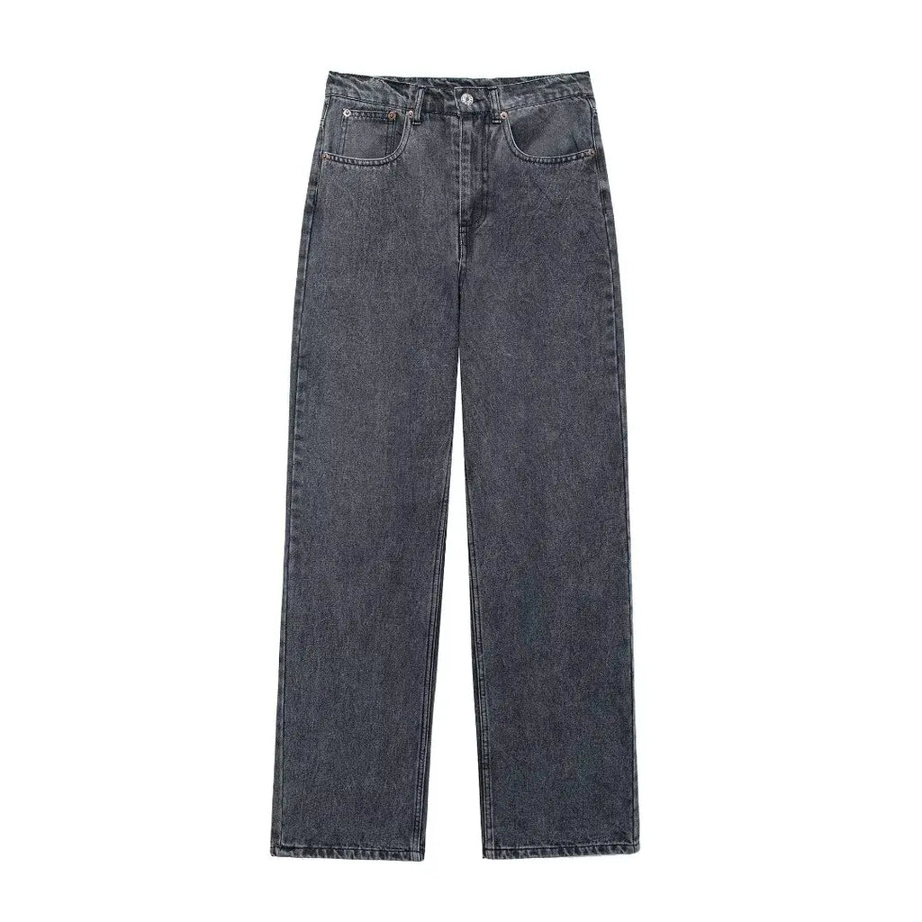 Jeans For Women 2024 Denim Solid Loose Zipper Fly Female Hole Trouser Pockets Wild Basic Commute Woman Wide Leg Long Pant