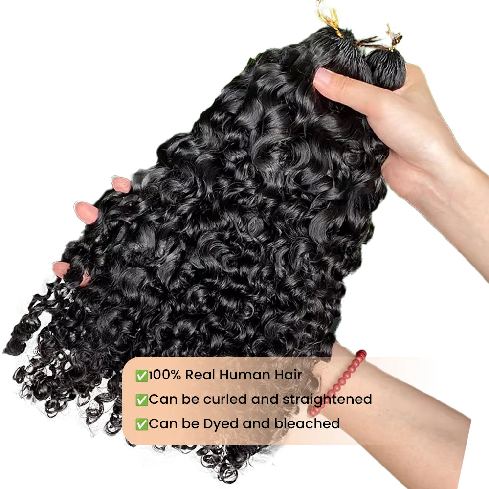 Burmese Curly Human Crochet Human Hair Feather Line Crochet Hair Braids For Thin Hair Woman Micro Pre Looped Crochet Hair