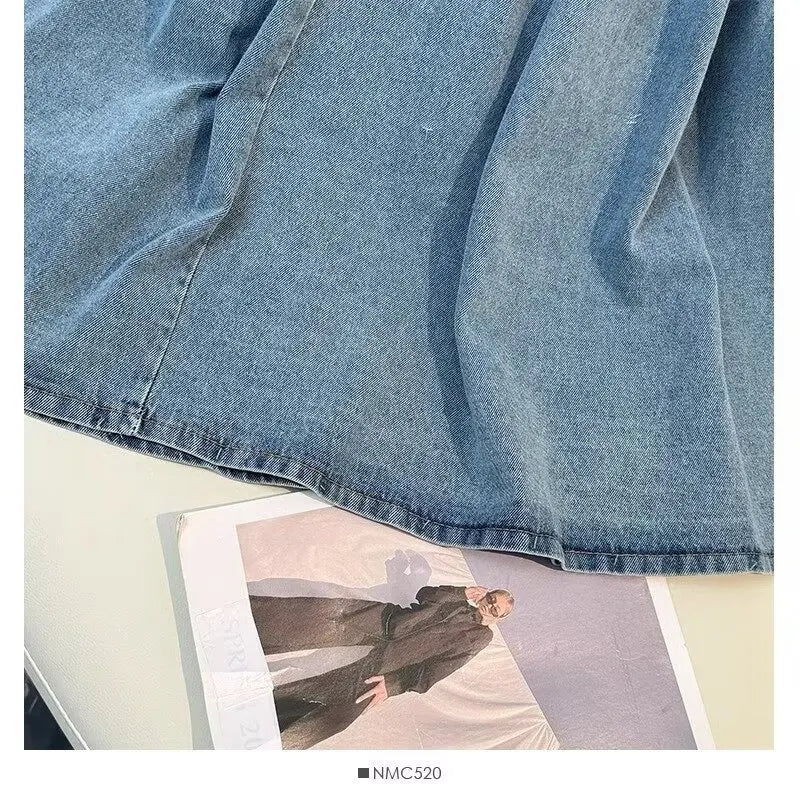 Denim Skirts Women Mid Length Skirt A Line High Waist Slim Fit Pleated Casual Elegant Splice Y2k Streetwear Work 2026 Spring