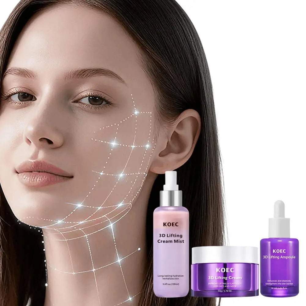 KOEC 3D Lifting Skincare Kit - Face Neck Lifting Cream Ampoule Essence Cream Mist Deep Hydration Firming Anti-Aging For Women