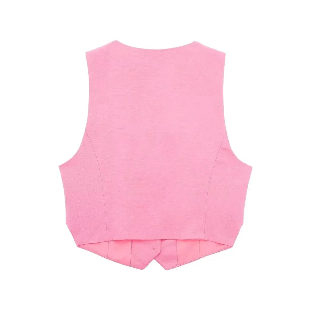 HH Women Solid Casual 2 Piece Set V Neck Single Breasted Vest Top High Waist Slim Shorts Female Casual Office Lady Daily Wear