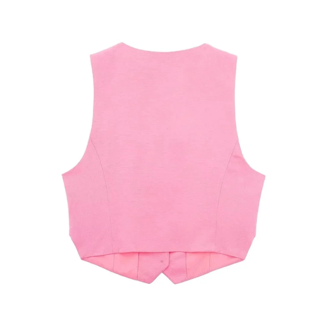 HH Women Solid Casual 2 Piece Set V Neck Single Breasted Vest Top High Waist Slim Shorts Female Casual Office Lady Daily Wear