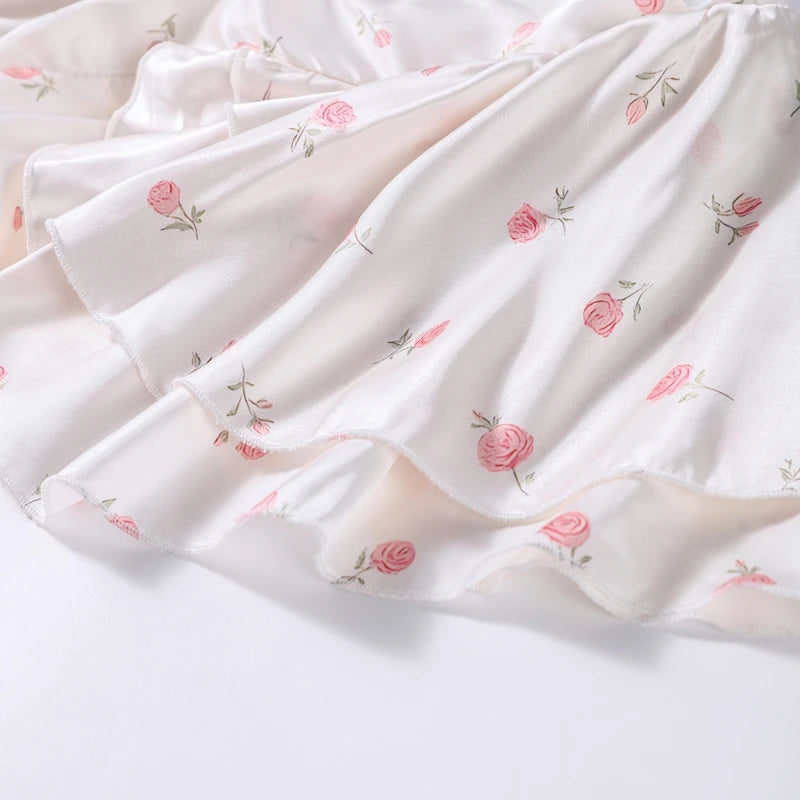 Elegant Floral Print Chiffon Dress Women's Backless Long Sleeve Ruffle Waist Cutout Tiered Dresses 2026 New Lady Party Wear
