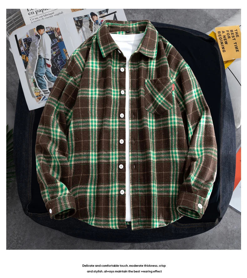 Big Size 9XL Men Flannel Plaid Shirts Long Sleeve Oversize Tops Male Loose Autumn Winter 69% Cotton Streetwear Plus Large Casual