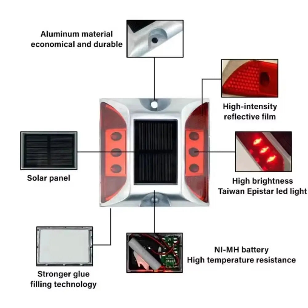 Solar Powered Solar Road Stud Light Outdoor Lighting Durable LED Ground Light Flashing Reflective Traffic Marker Light Garden